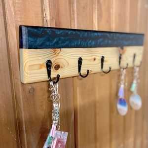 Handmade Midnight Pinewood Resin Key Rack Organizer